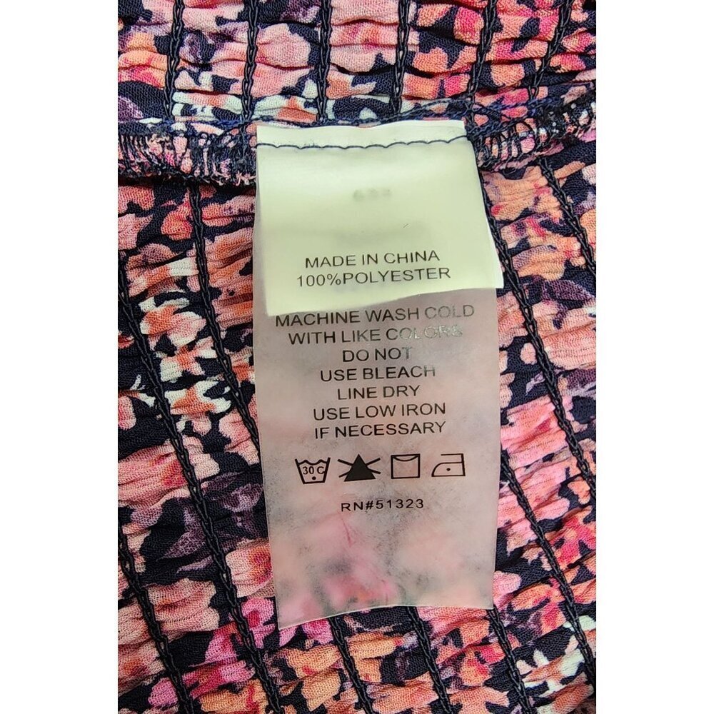 Vince Camuto  Pink Floral Smocked Square Neck Long Sleeve Blouse With Ruffle Hem - Picture 8 of 11